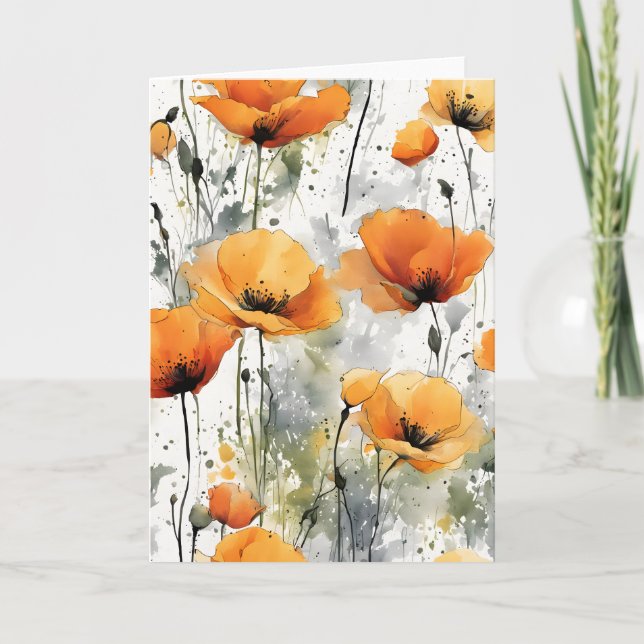 Tarjeta Amapola de California - Flores de acuarela (Anverso)