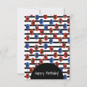 Tarjeta Amapola Floral Azul Rojo Feliz Cumpleaños Para Cua