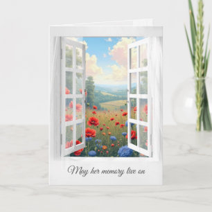 Tarjeta Amapola Roja y Campo de Dalias en la Ventana de la