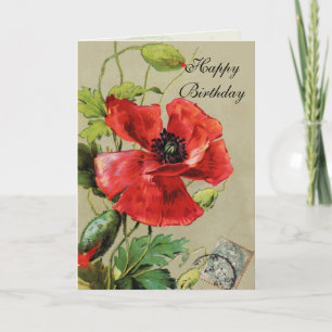 Tarjeta AMAPOLA ROJA Y MARIPOSA / Cumpleaños
