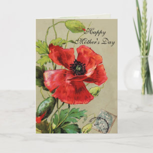 Tarjeta AMAPOLA ROJA Y MARIPOSA / Día de la Madre