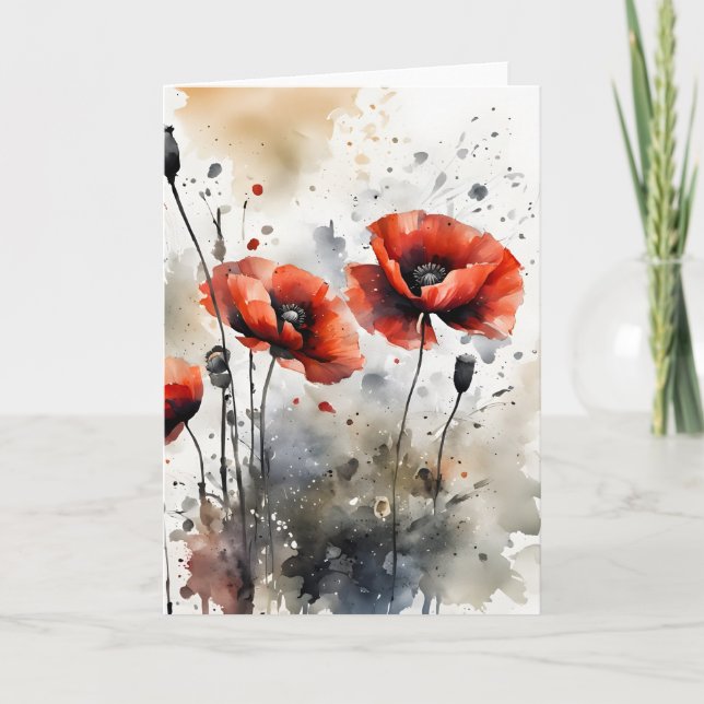 Tarjeta Amapolas - Flores de acuarela (Anverso)