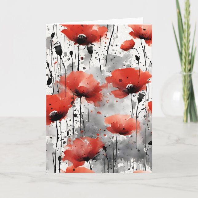 Tarjeta Amapolas - Flores de acuarela (Anverso)