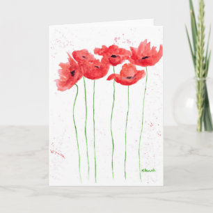 Tarjeta Amapolas flores rojas acuarela naturaleza amapola