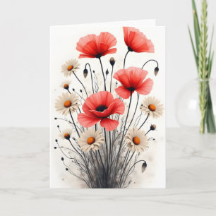 Tarjeta Amapolas y margaritas - Flores de acuarela
