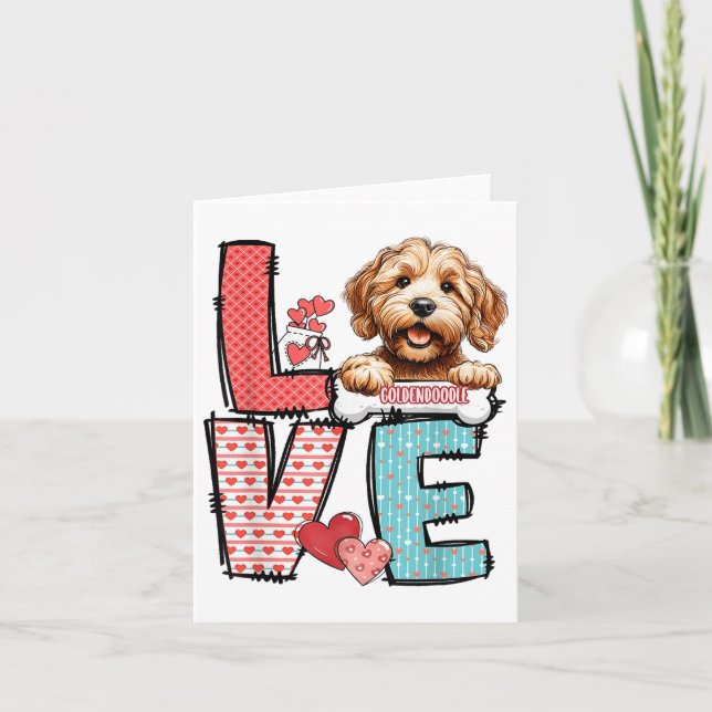 Tarjeta Amar al perro de Goldendoodle Feliz Día de San Val (Anverso)