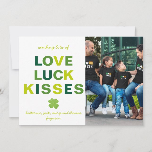 Tarjeta Amar la suerte besar Personalizado Foto Shamrock S (Anverso)