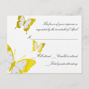 Tarjeta amarilla de RSVP de las mariposas