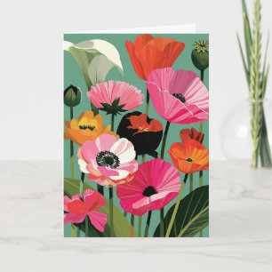 Tarjeta Amarilla Floral Poppy Moderno de Mediana Edad Bril