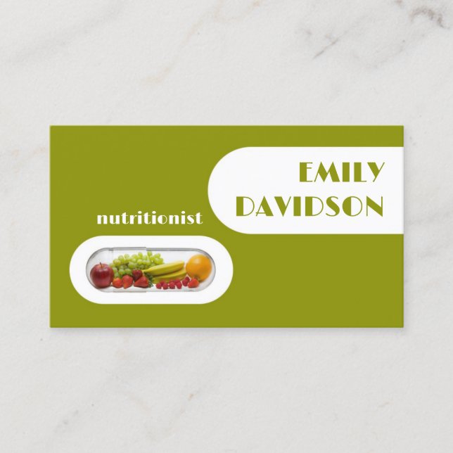 Tarjeta amarilla verde nutricionista de la cápsula (Anverso)