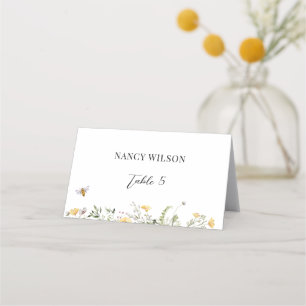 Tarjeta amarilla Wildflower Bee Bridal Shower Plac