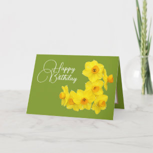 Tarjeta Amarillo Daffodils Lime Fondo Verde Cumpleaños