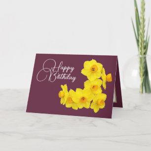 Tarjeta Amarillo Daffodils Plum Fondo Cumpleaños