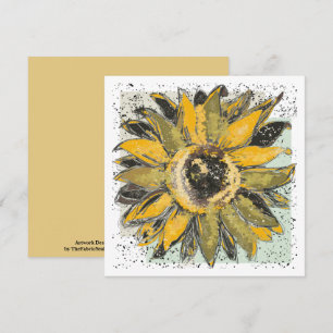 Tarjeta Amarillo de girasol Verde Negro Estilo de Acuarela