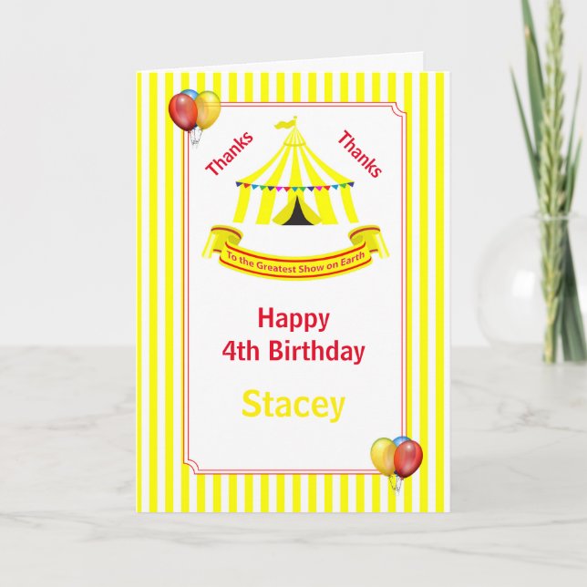 Tarjeta Amarillo de la fiesta de cumpleaños del Circo (Anverso)