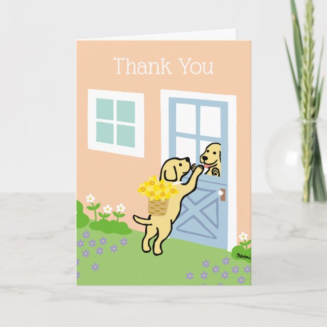 Tarjeta Amarillo Labrador Daffodils Primavera Gracias (Anverso)
