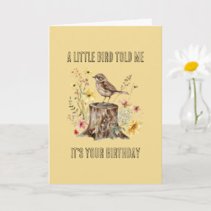 Tarjeta Amarillo Un Pajarito Me Lo Contó Flores Cumpleaños