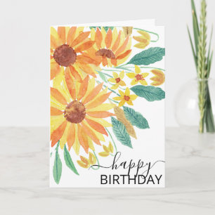 Tarjeta Amarillo verano Sunflower acuarela Feliz cumpleaño