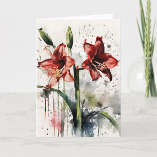 Tarjeta Amaryllis - Flores acuarela