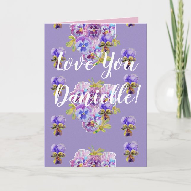 Tarjeta Amas a tus esposas Nombre Púrpura Pansy Shabby Chi (Anverso)