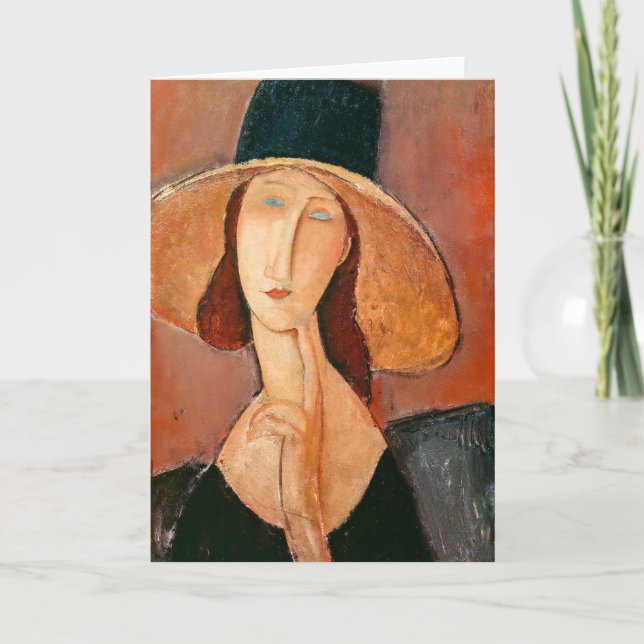 Tarjeta Amedeo Modigliani - Jeanne Hebuterne en gran Gorra (Anverso)