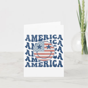 Tarjeta América Retro Groovy Usa Cara Sonriente Patriótica