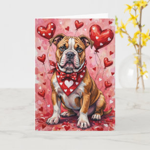 Tarjeta American Bulldog Valentine Perro Sentado con Coraz