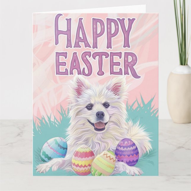 Tarjeta American Eskimo Foxhound Feliz Pascua (Anverso)