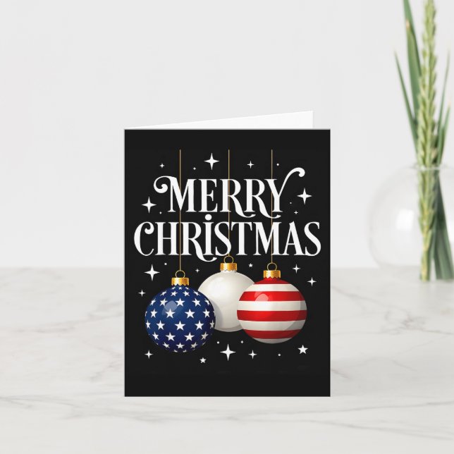 Tarjeta American Flag Merry Christmas Tree Baubles Us Patr (Anverso)