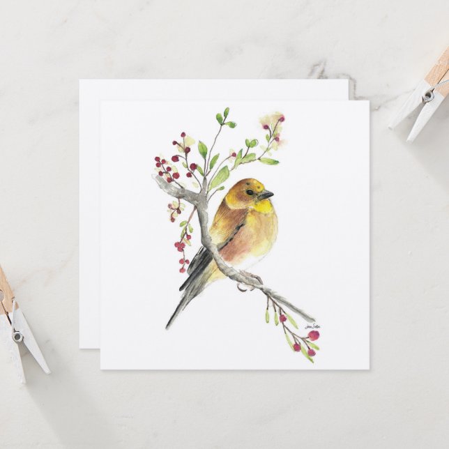Tarjeta American Goldfinch Bird Berries Card (Anverso/Reverso In Situ)