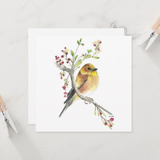 Tarjeta American Goldfinch Bird Berries Card (Anverso/Reverso In Situ)