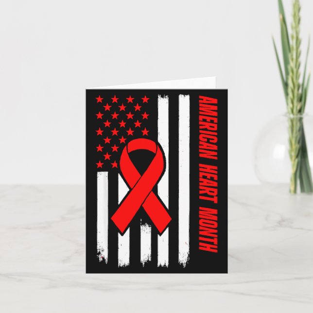 Tarjeta American Heart Disease Awareness Month Ribbon Red  (Anverso)