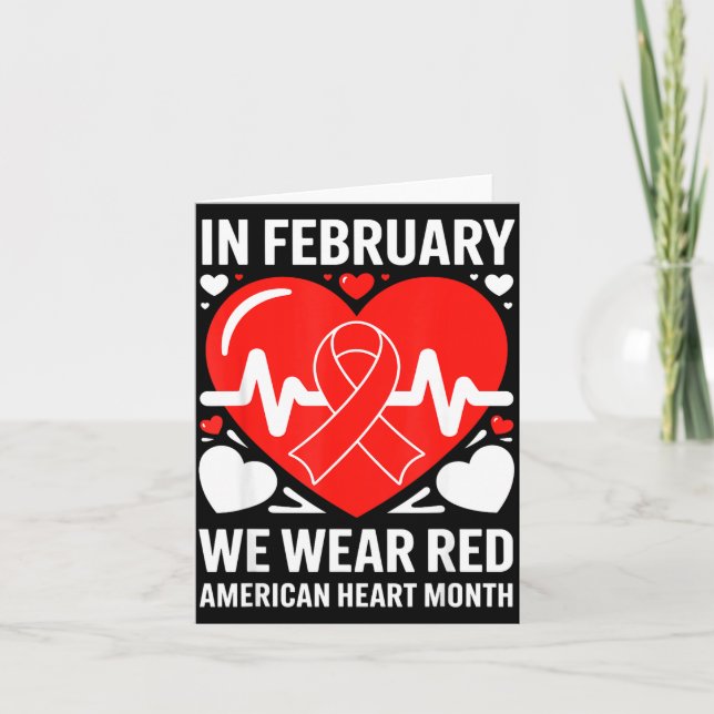 Tarjeta American Heart Disease Awareness Month Ribbon Red  (Anverso)
