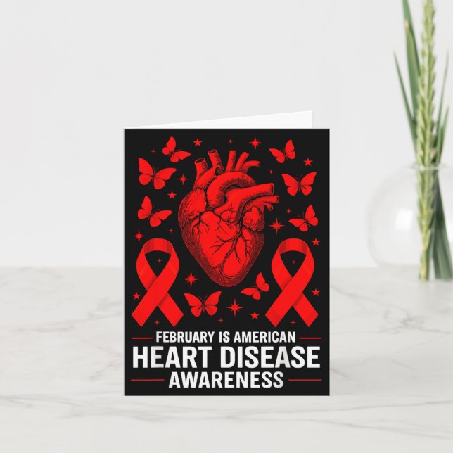 Tarjeta American Heart Disease Awareness Month Ribbon Red  (Anverso)
