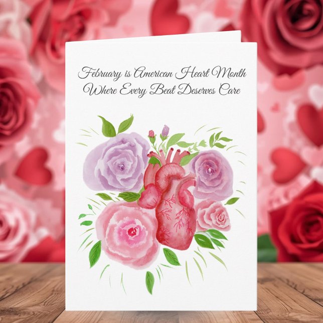 Tarjeta American Heart Month Heart Surrounded by Roses (Subido por el creador)