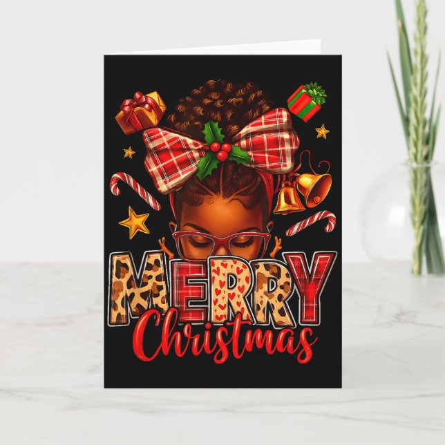 Tarjeta American Melanin Afro Sleigh Queen Christmas Afric (Anverso)