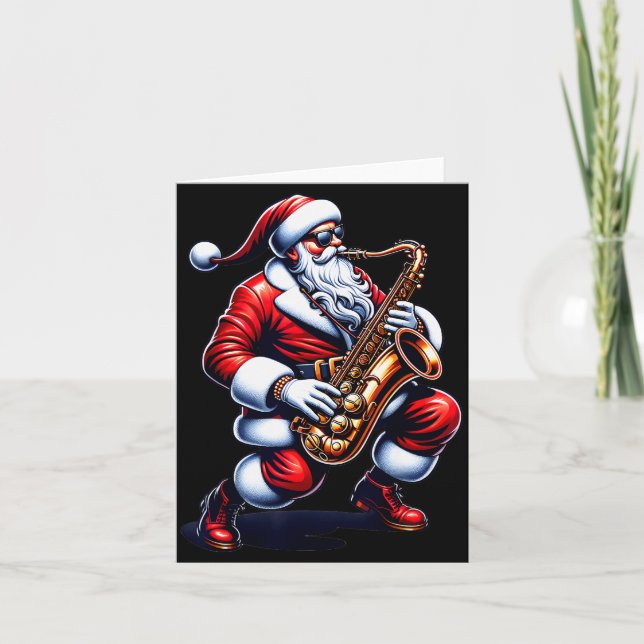 Tarjeta American Santa Playing Saxophone Xmas Jazz Christm (Anverso)