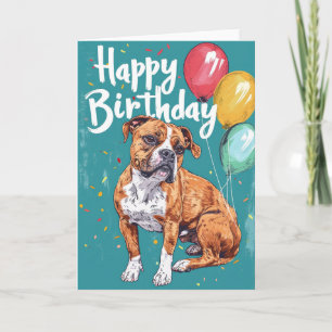 Tarjeta American Staffordshire con Globos Cumpleaños