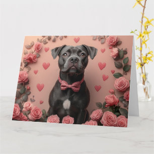 Tarjeta American Staffordshire con Rosas -Día de San Valen