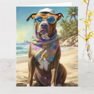 Tarjeta American Staffordshire en la playa, regalo de vera