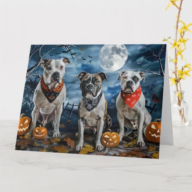 Tarjeta American Staffordshire Halloween Spooky (flor amarilla)