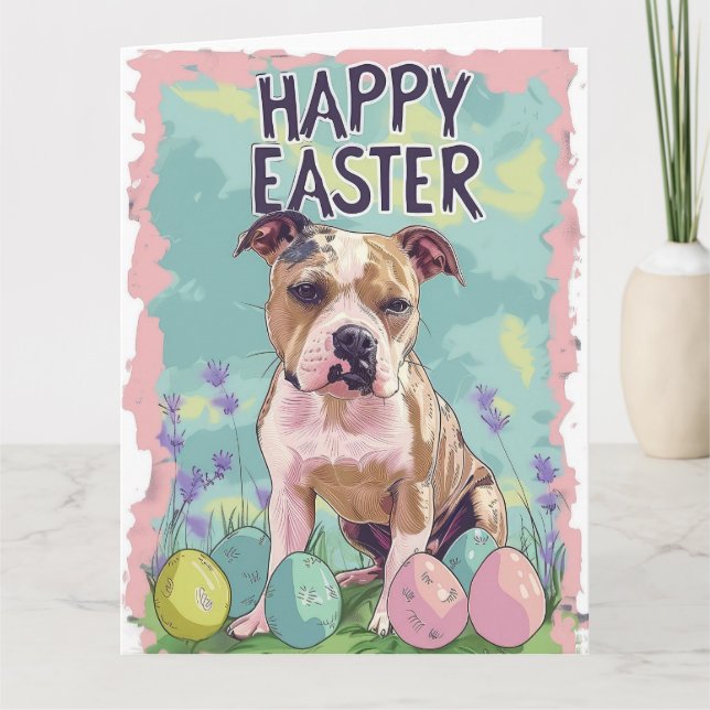 Tarjeta American Staffordshire Happy Easter (Anverso)