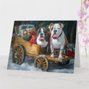 Tarjeta American Staffordshire Nieve Trineo Navidad 