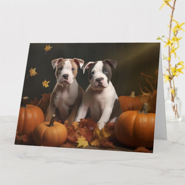 Tarjeta American Staffordshire Puppy Autumn Delight (flor amarilla)