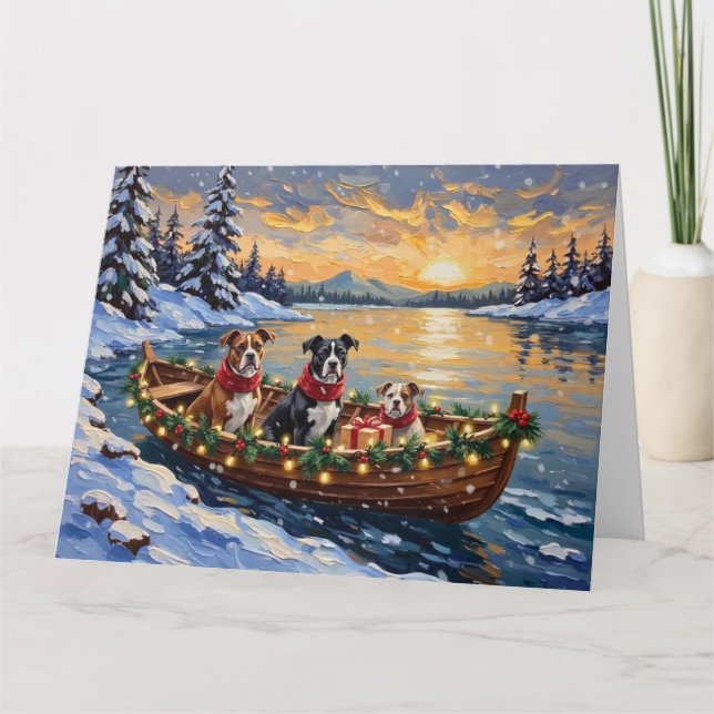Tarjeta American Staffordshire Terrier Christmas Boat (Anverso)