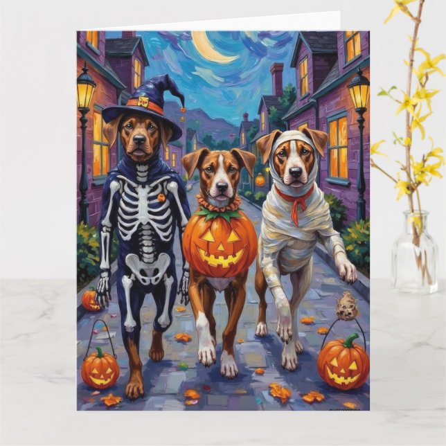 Tarjeta American Staffordshire Terrier Dogs Halloween (flor amarilla)