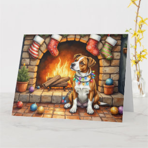 Tarjeta American Staffordshire Terrier Luces de Navidad