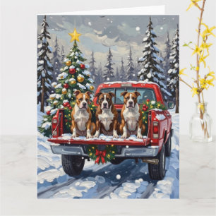 Tarjeta American Staffordshire Terrier Navidad Camión Rojo
