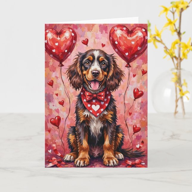 Tarjeta American Water Spaniel Valentine Dog with Hearts (flor amarilla)