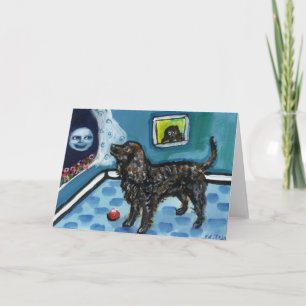Tarjeta American Water Spaniel ve luna sonriente